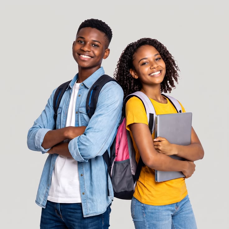 Nigerian secondary school students standing together, ready for exam preparation with TUTOR-ME